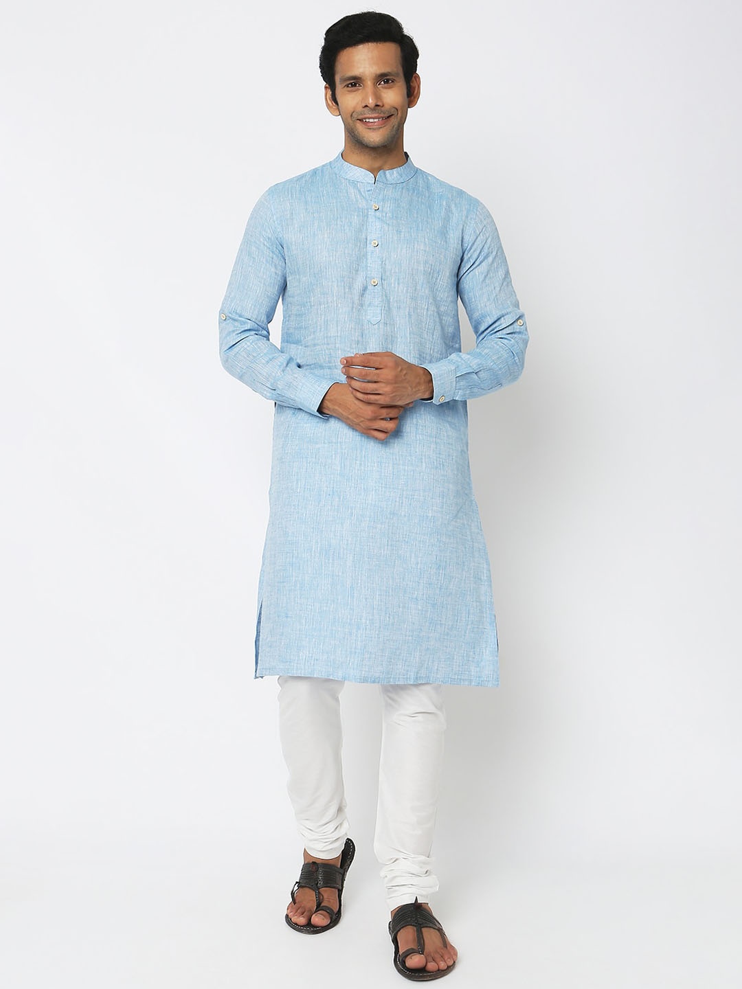 

Ethnicity Linen Mandarin Collar Kurta, Blue