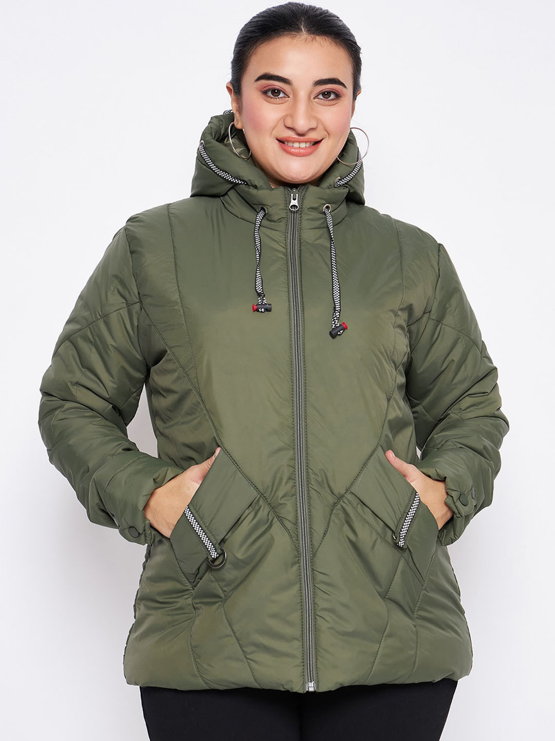 

Adobe Plus Size Lightweight Hooded Longline Padded Jacket, Green