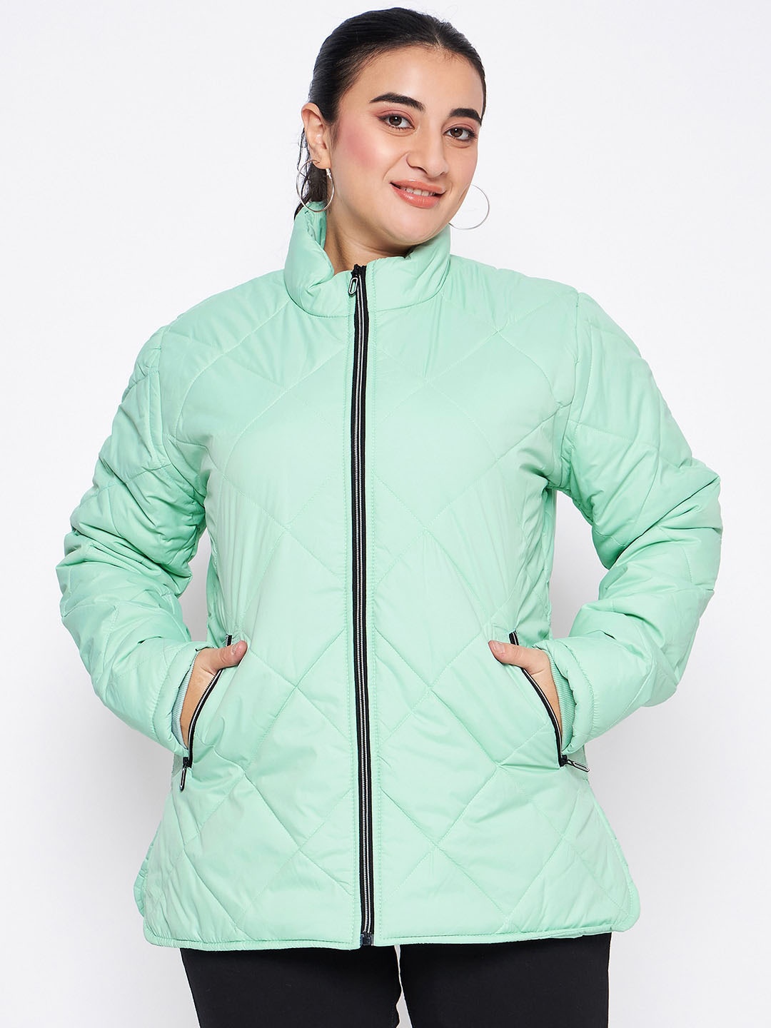 

Adobe Plus Size Lightweight Mock Collar Long Sleeves Quilted Jacket, Sea green