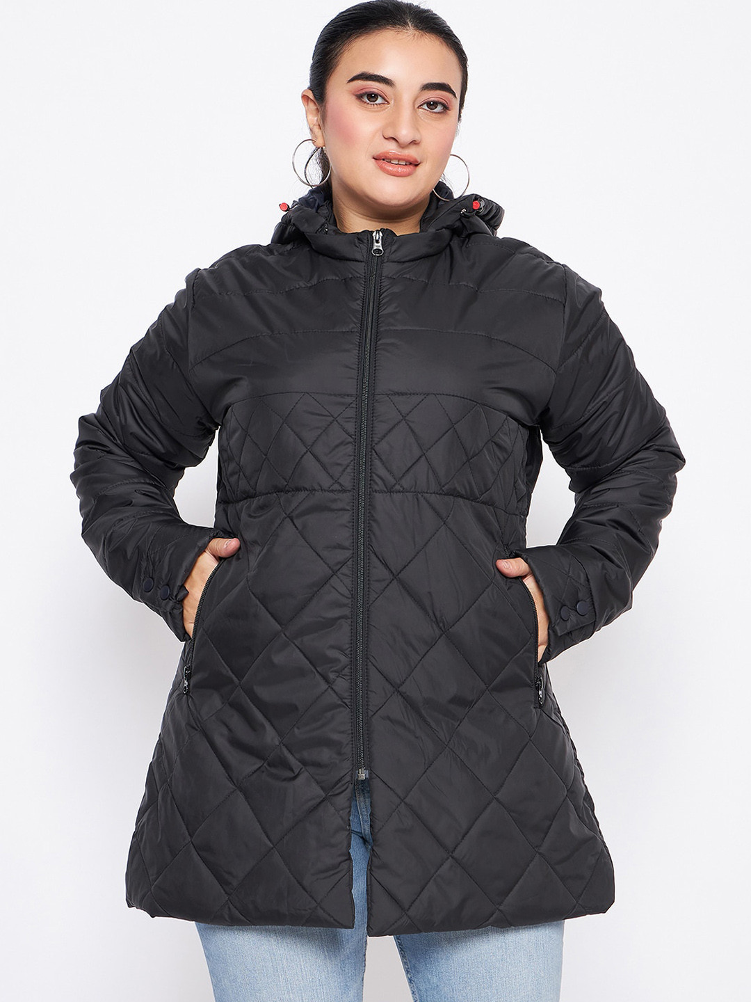 

Adobe Plus Size Lightweight Hooded Long Sleeves Quilted Jacket, Black