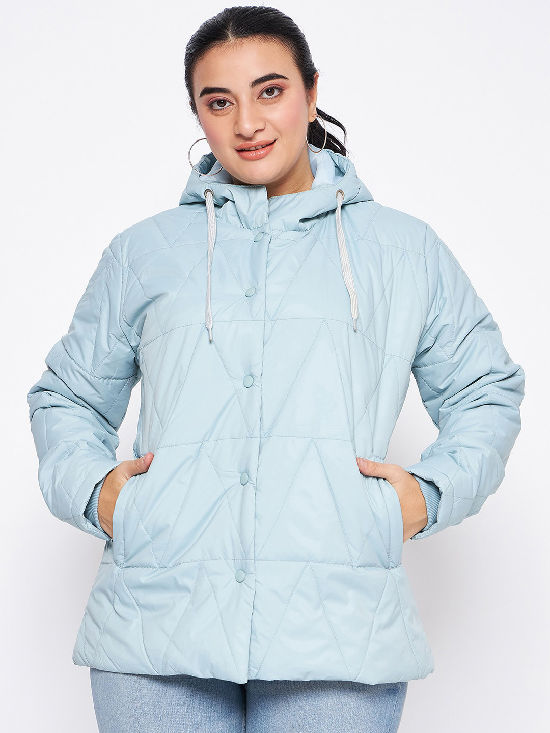 

Adobe Plus Size Lightweight Hooded Long Sleeves Quilted Jacket, Green