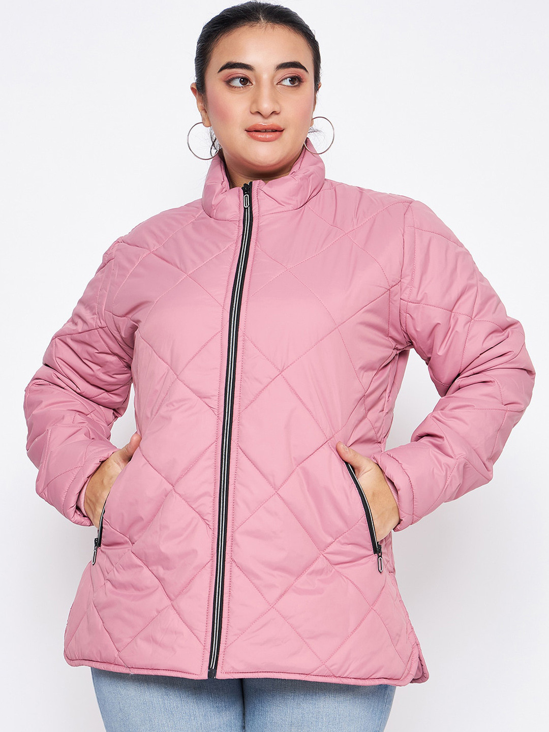 

Adobe Plus Size Mock Collar Lightweight Puffer Jacket, Rose