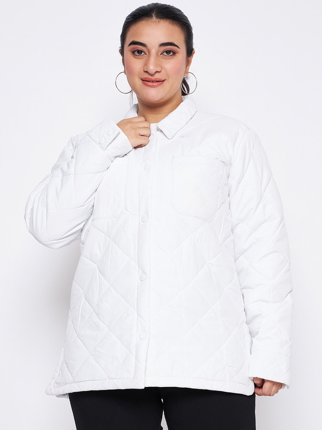 

Adobe Plus Size Lightweight Spread Collar Longline Quilted Jacket, White