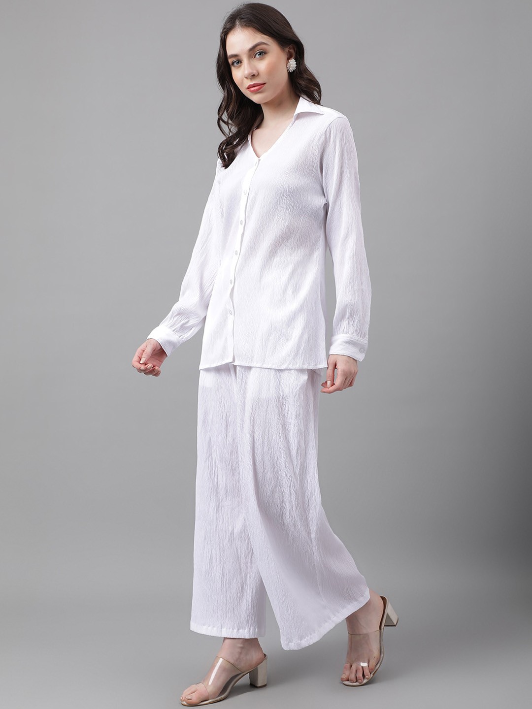 

TRYMISFIT Shirt Collar Shirt & Palazzos, White