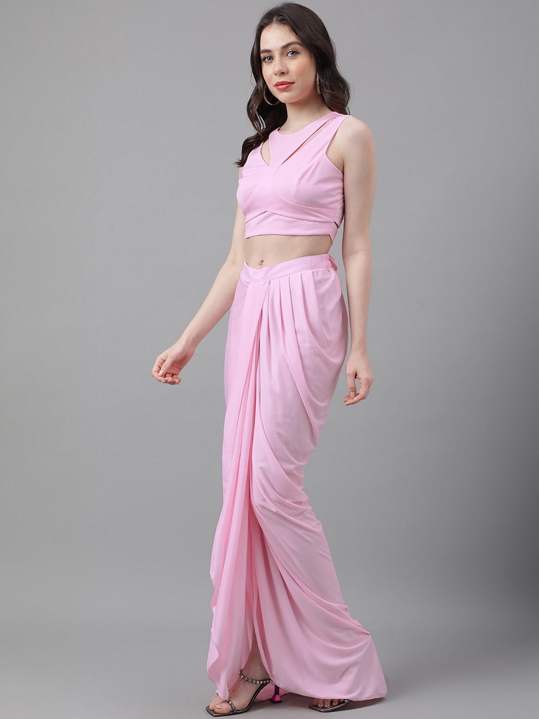 

TRYMISFIT Round Neck Top & Maxi Skirts, Pink