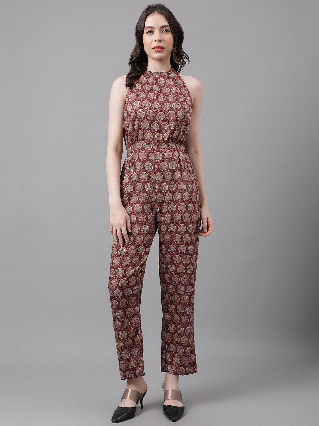 

TRYMISFIT Ethnic Motif Printed Cotton Basic Jumpsuit, Brown