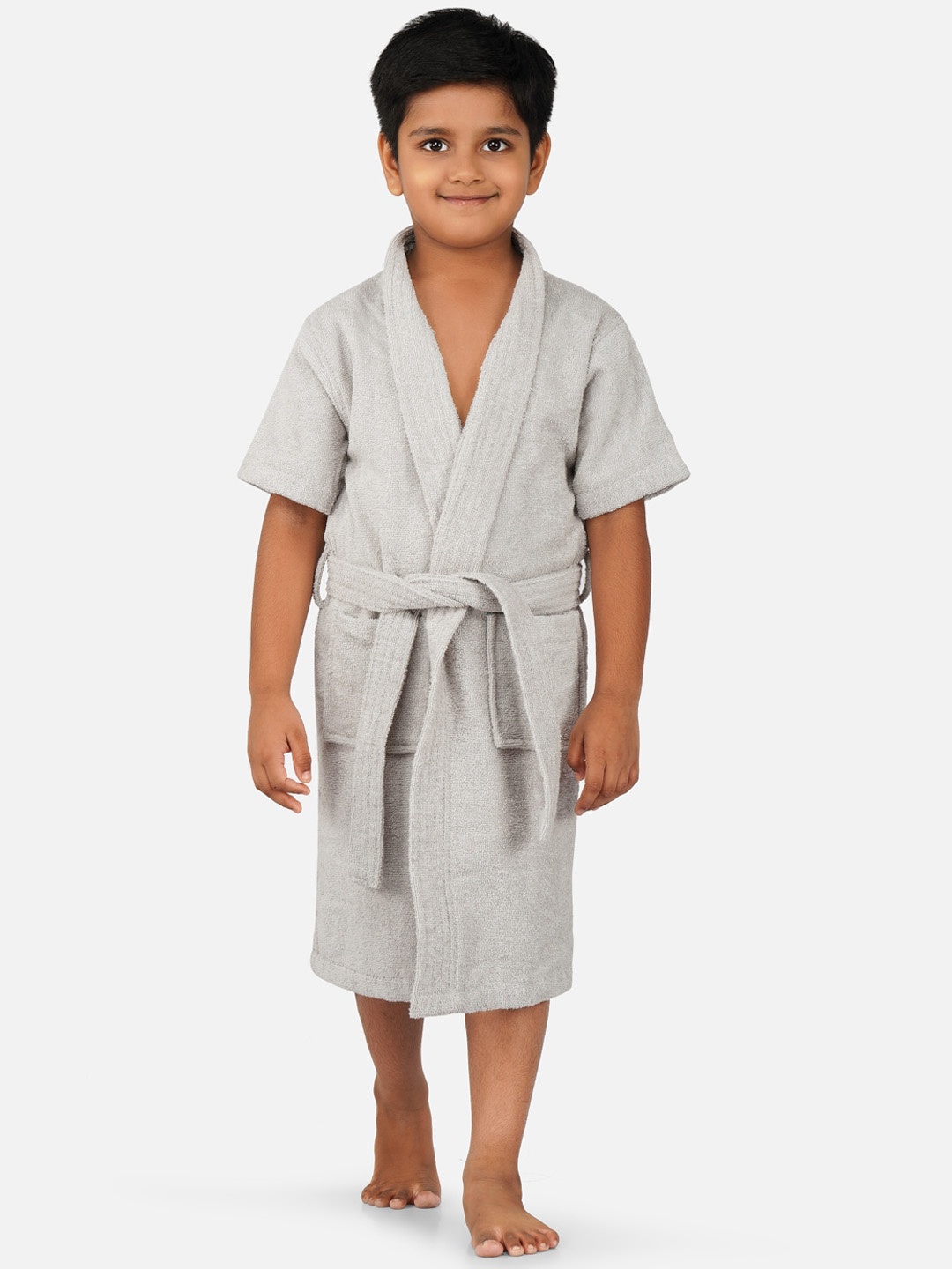 

RANGOLI Kids Pure Cotton 400 GSM Belted Bath Robe, Grey