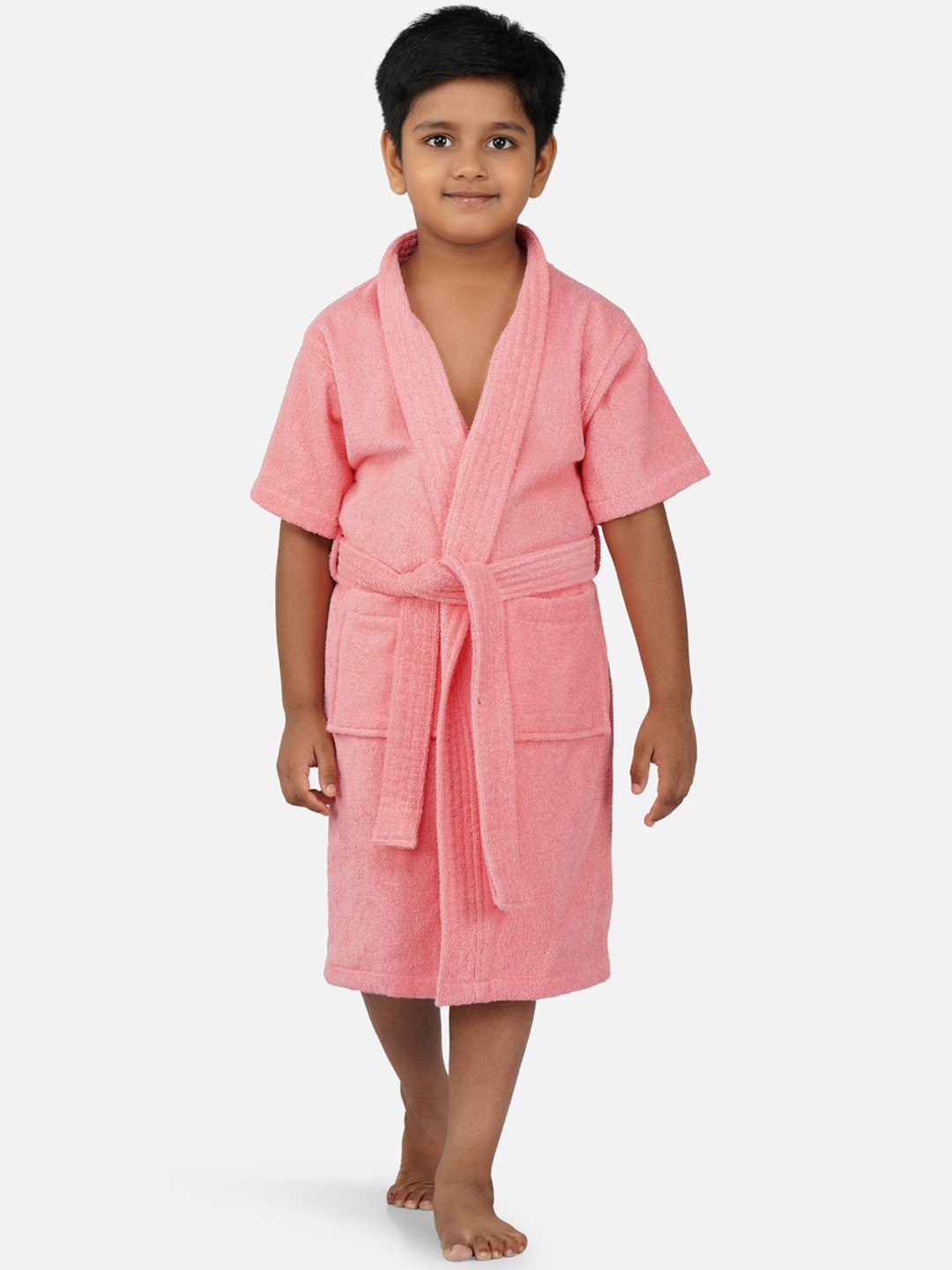 

RANGOLI Kids Shawl Collar Pure Cotton 400 GSM Bath Robe, Peach