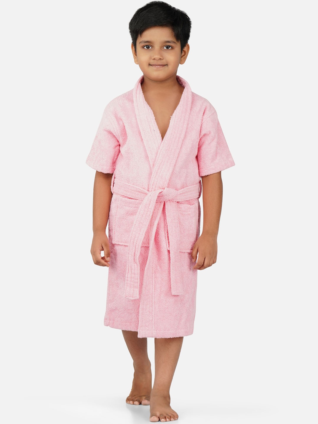 

RANGOLI Kids Shawl Collar Pure Cotton 400 GSM Bath Robe, Pink