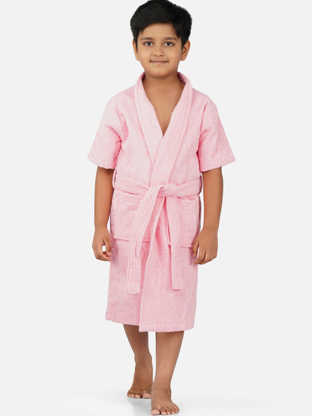 

RANGOLI Kids Shawl Collar Pure Cotton 400 GSM Bath Robe, Pink