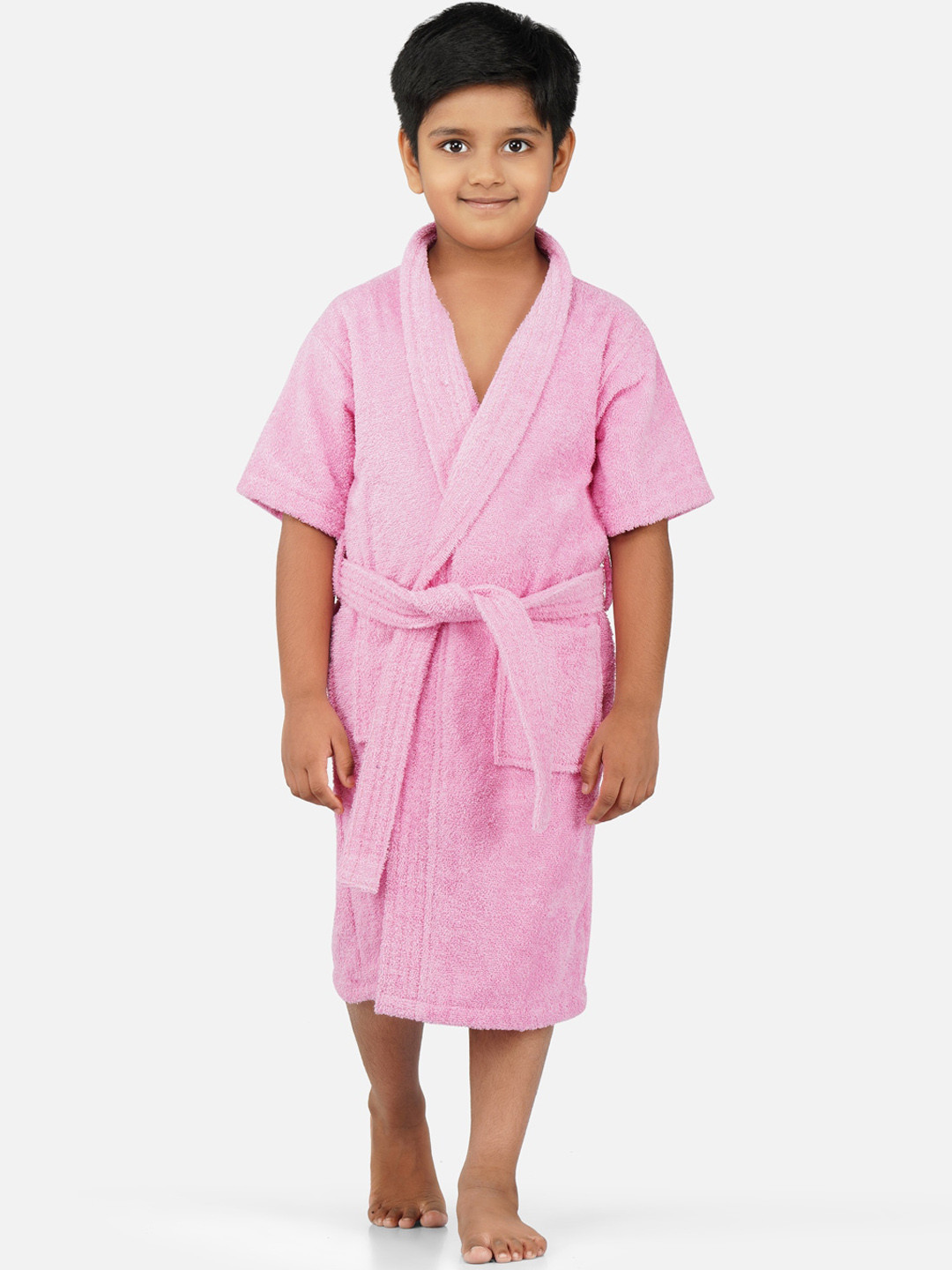 

RANGOLI Kids Shawl Collar Pure Cotton 400 GSM Bath Robe, Pink