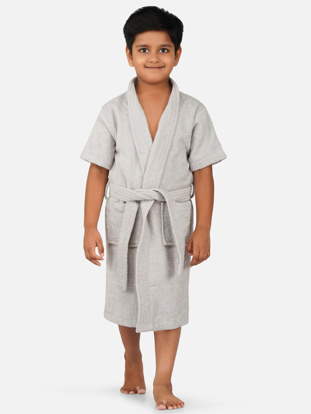 

RANGOLI Kids Shawl Collar Pure Cotton 400 GSM Bath Robe, Grey