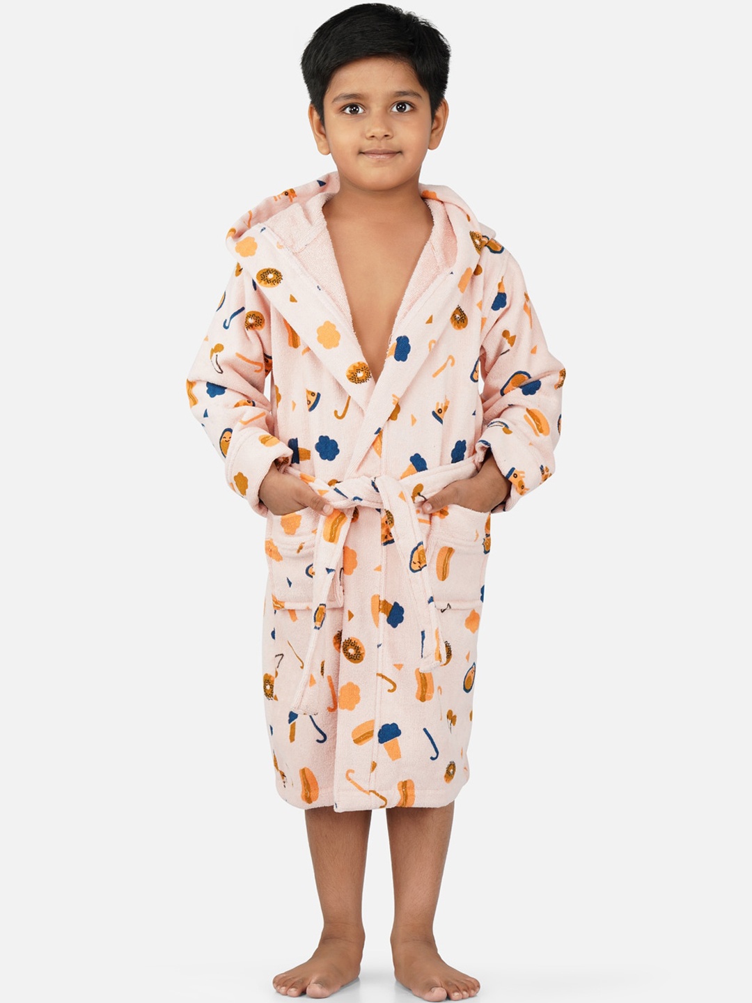 

RANGOLI Kids Printed 400 GSM Pure Cotton Ultra-Soft Bath Robe, Peach