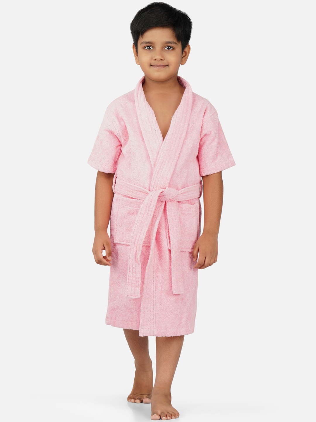 

RANGOLI Kids Pink Shawl Collar Pure Cotton Super Absorbent 400 GSM Bath Robe