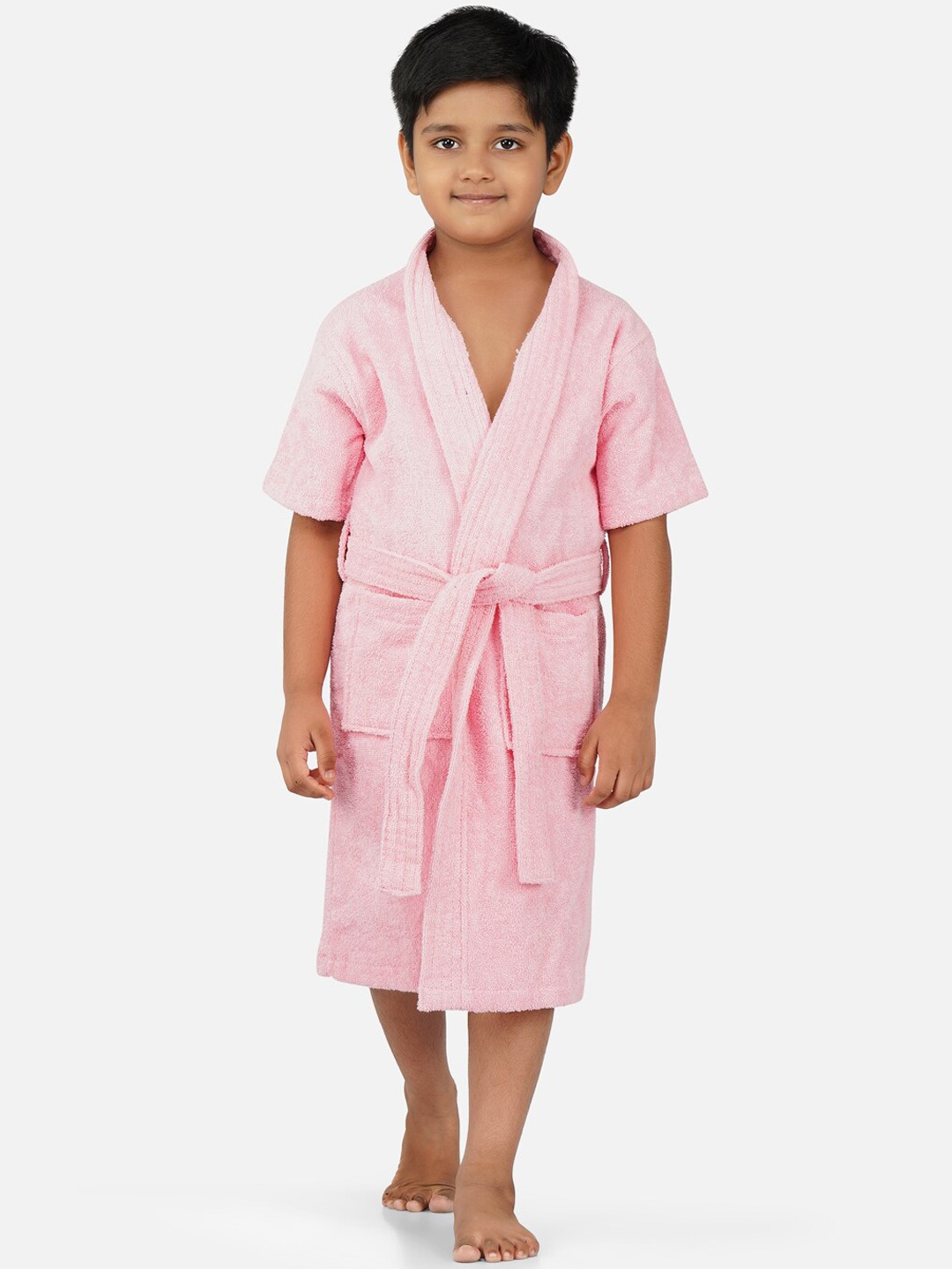 

RANGOLI Kids Shawl Collar Pure Cotton 400 GSM Bath Robe, Pink