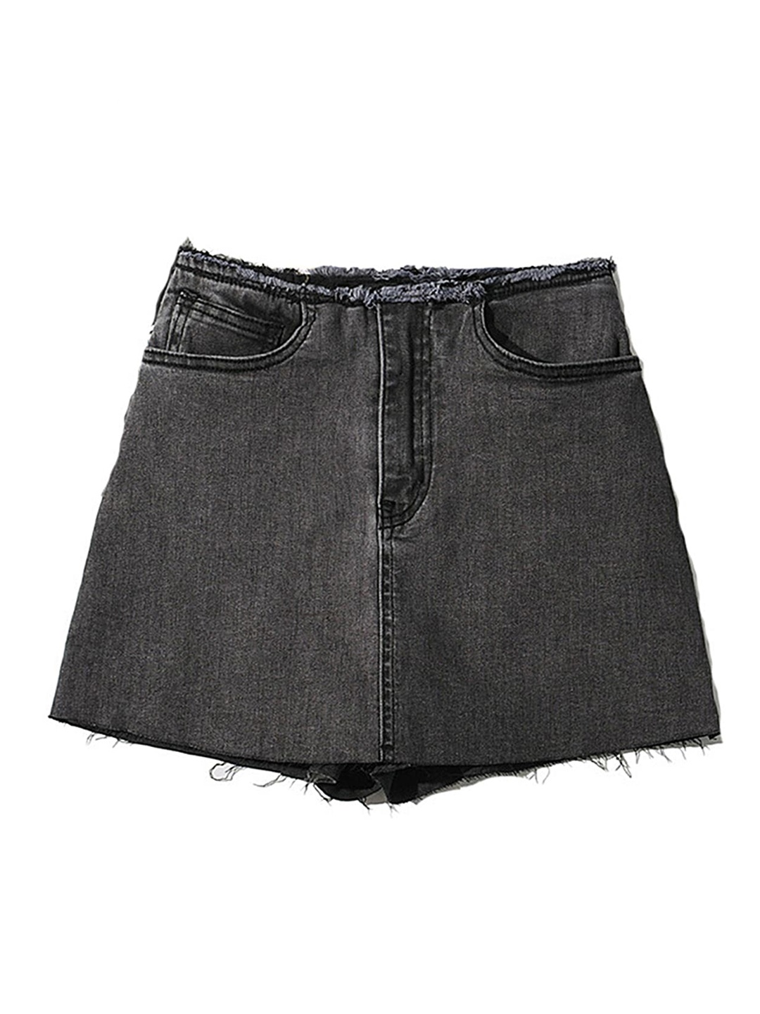 

LULU & SKY Women High-Rise Slim Fit Frayed Raw Edge Denim Shorts, Grey