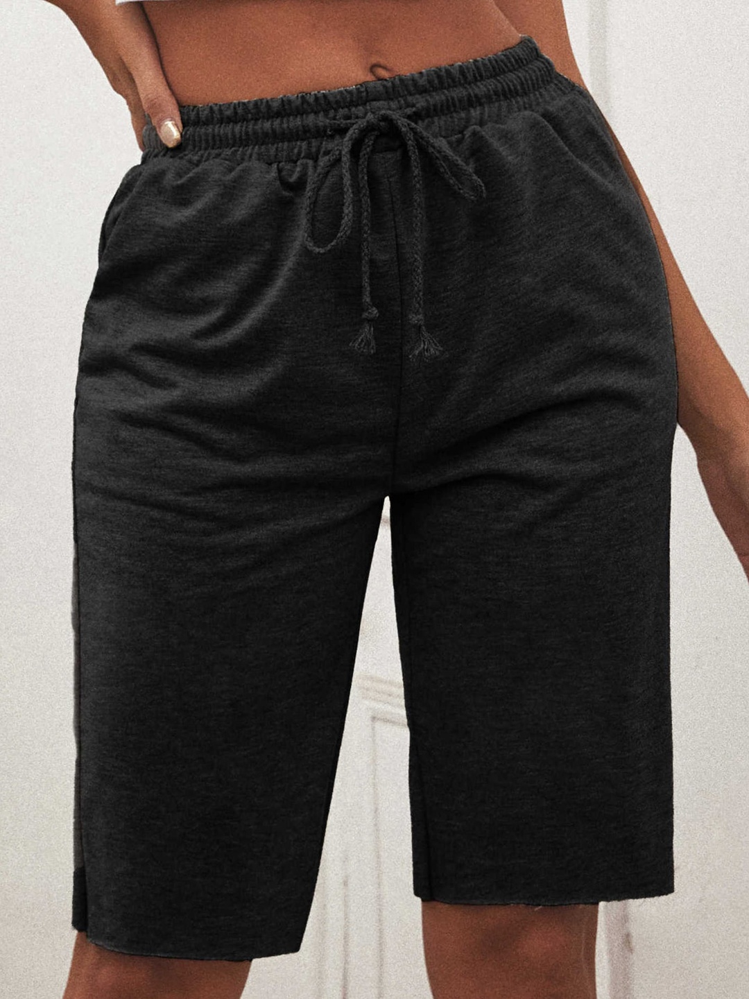 

LULU & SKY Women High-Rise Slim Fit Regular Shorts, Black