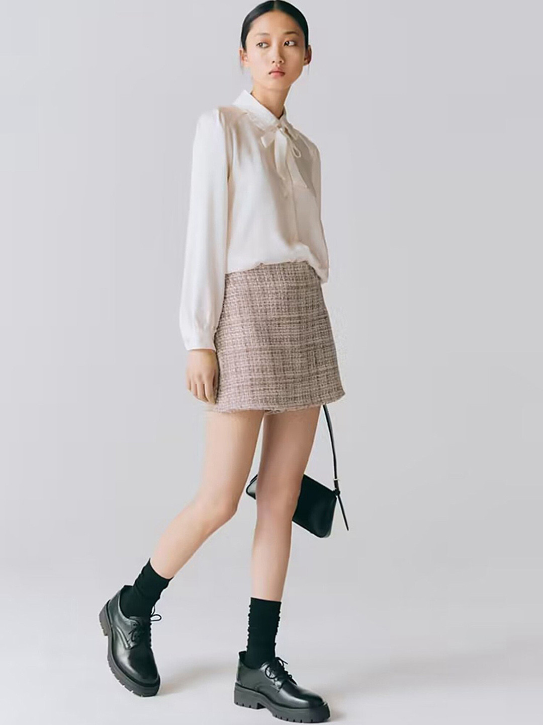 

LULU & SKY Checked High-Rise Skorts, Beige