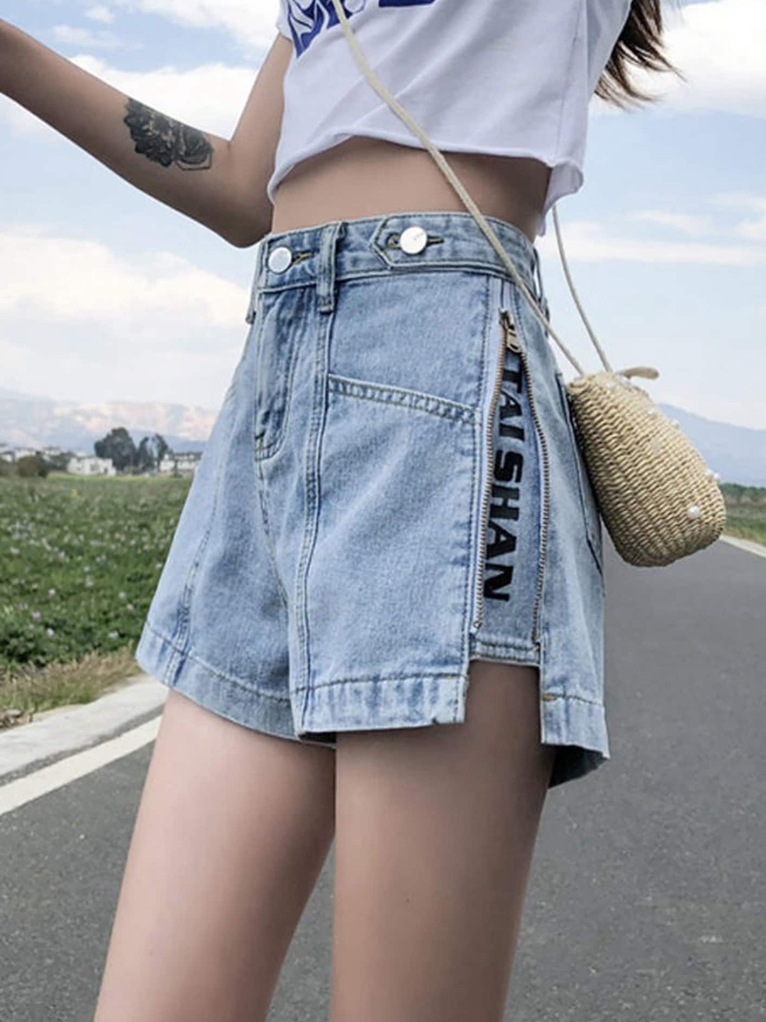 

LULU & SKY Women Slim Fit High-Rise Denim Shorts, Blue
