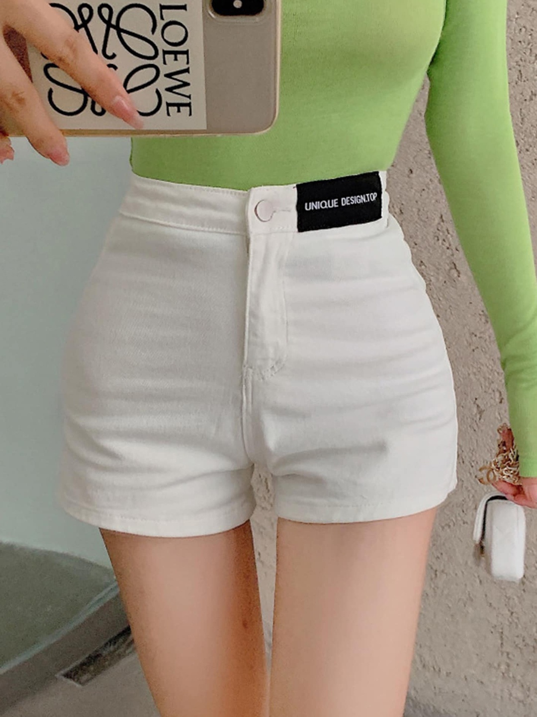 

LULU & SKY Women Slim Fit High-Rise Denim Shorts, White