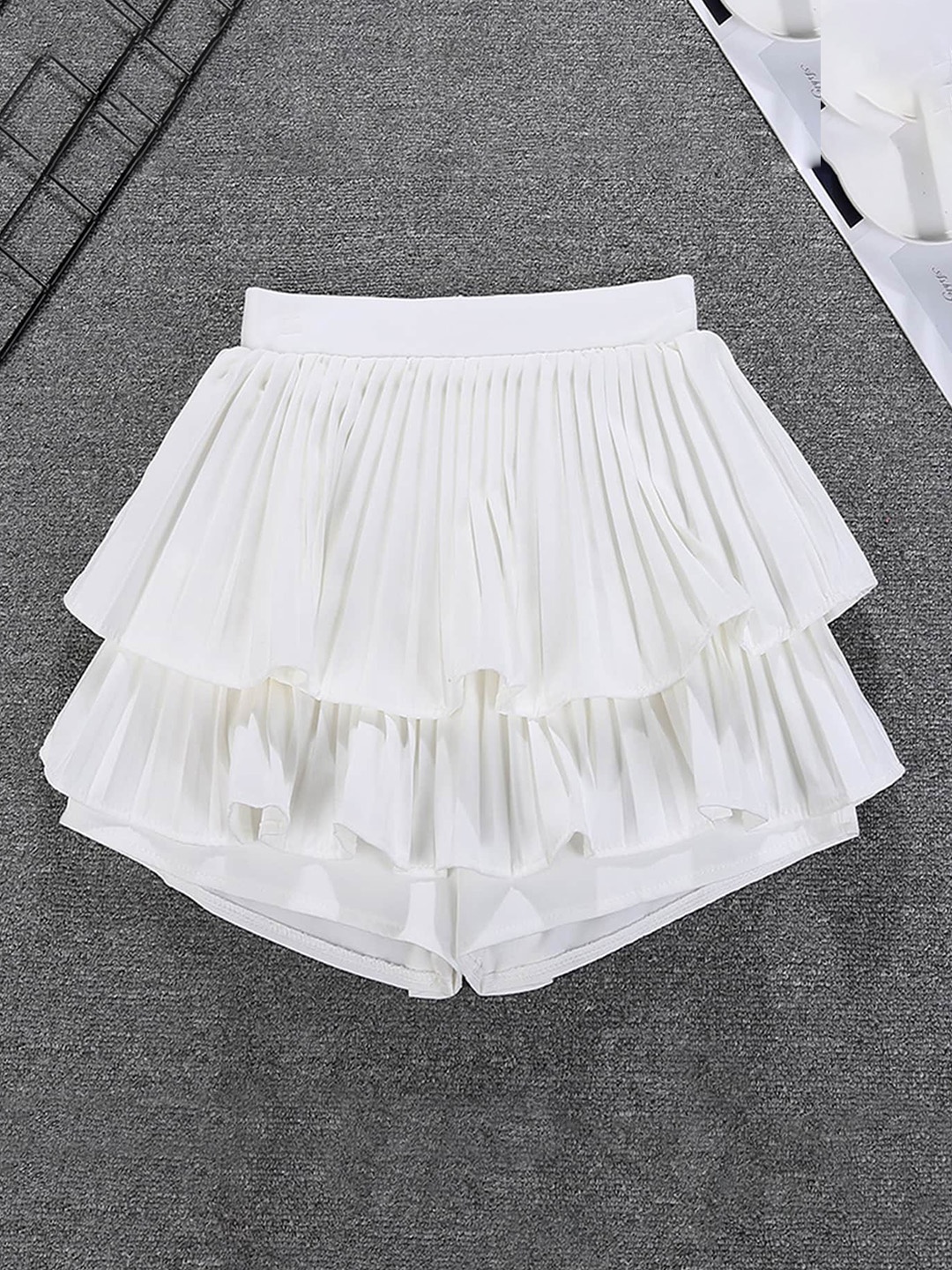 

LULU & SKY Pleated Layered Mini Skorts, White