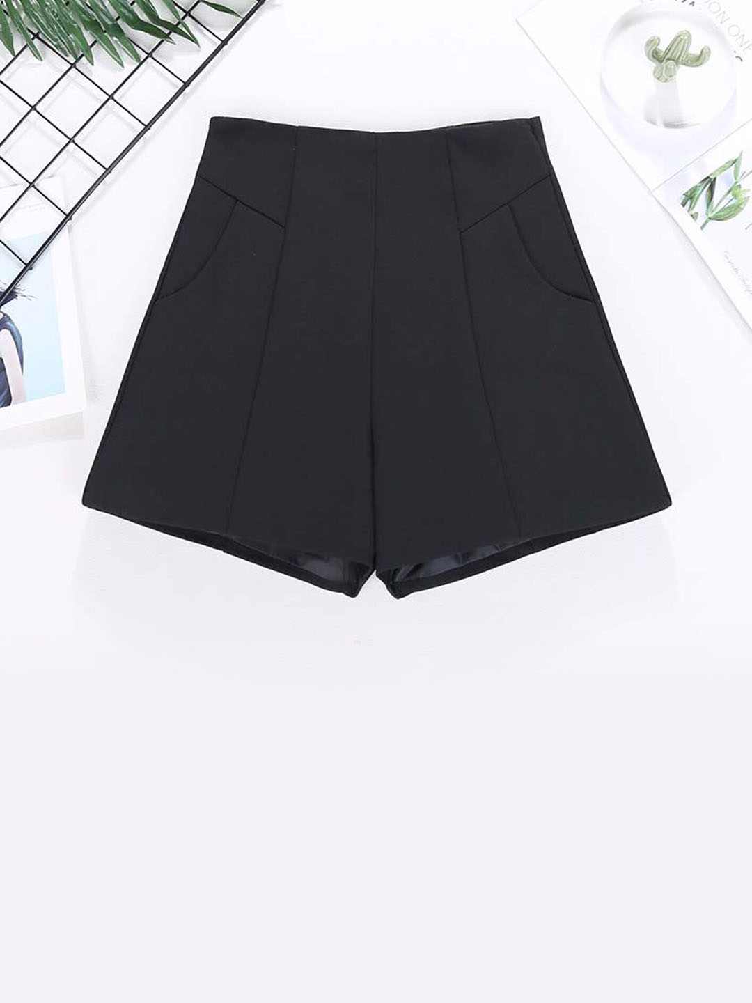 

LULU & SKY Women Slim Fit High-Rise Regular Shorts, Black