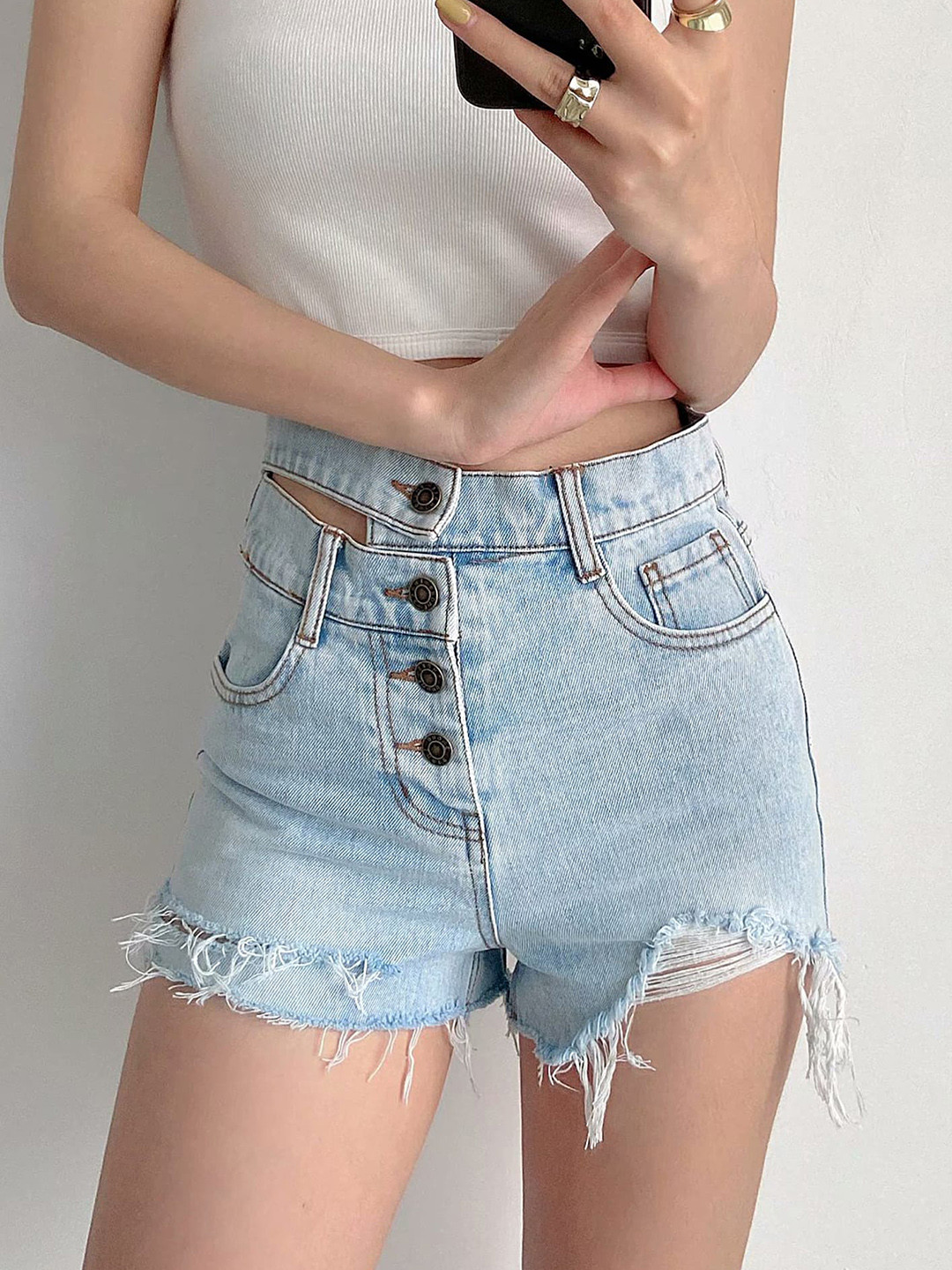 

LULU & SKY Women Slim Fit High-Rise Washed Denim Shorts, Blue