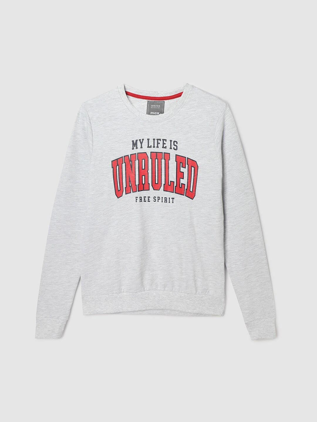 

max Boys Typography Printed Pure Cotton Sweatshirt, Grey melange