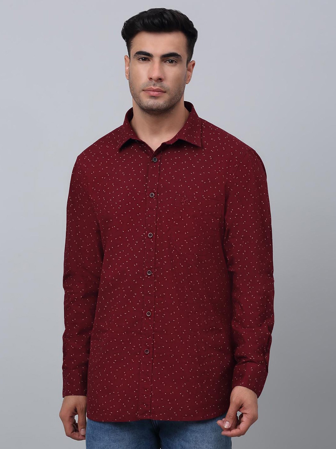 

Cantabil Comfort Micro Ditsy Printed Cotton Casual Shirt, Maroon