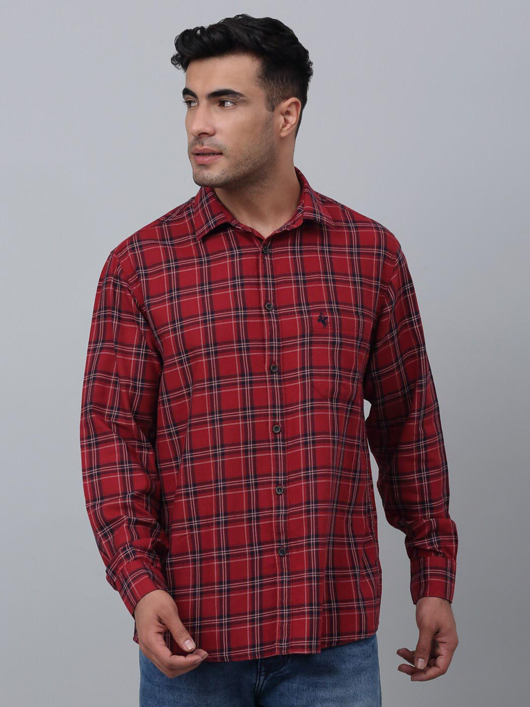 

Cantabil Comfort Tartan Checked Cotton Casual Shirt, Maroon