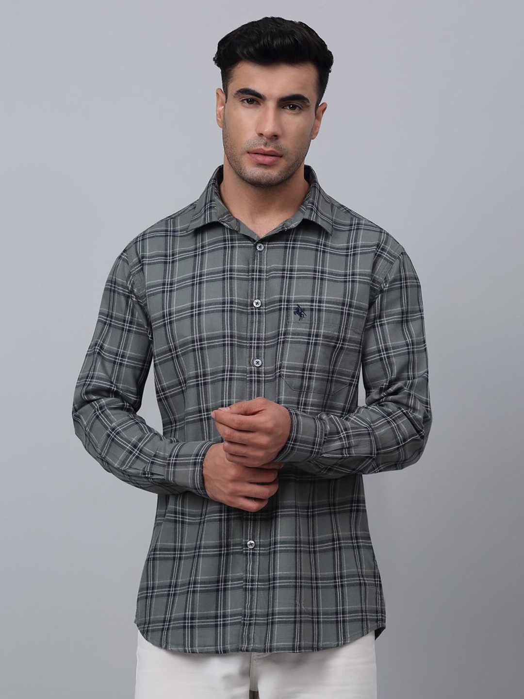 

Cantabil Comfort Tartan Checked Cotton Casual Shirt, Olive