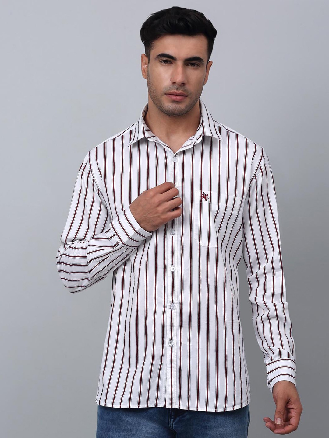 

Cantabil Comfort Striped Cotton Casual Shirt, White