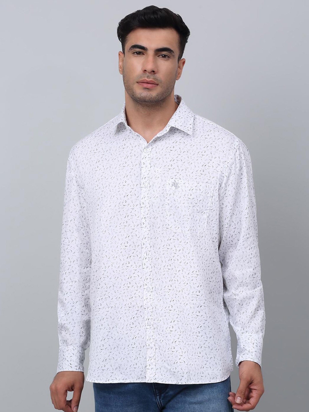 

Cantabil Comfort Micro Ditsy Printed Cotton Casual Shirt, White