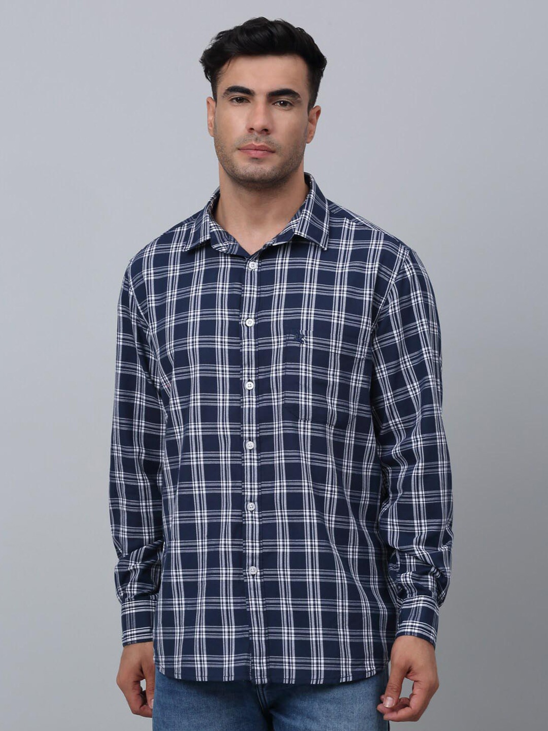 

Cantabil Comfort Tartan Checked Cotton Casual Shirt, Navy blue