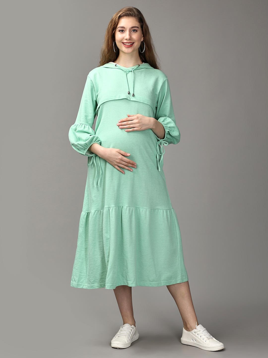 

The Mom Store Hooded Maternity A-Line Dress, Green