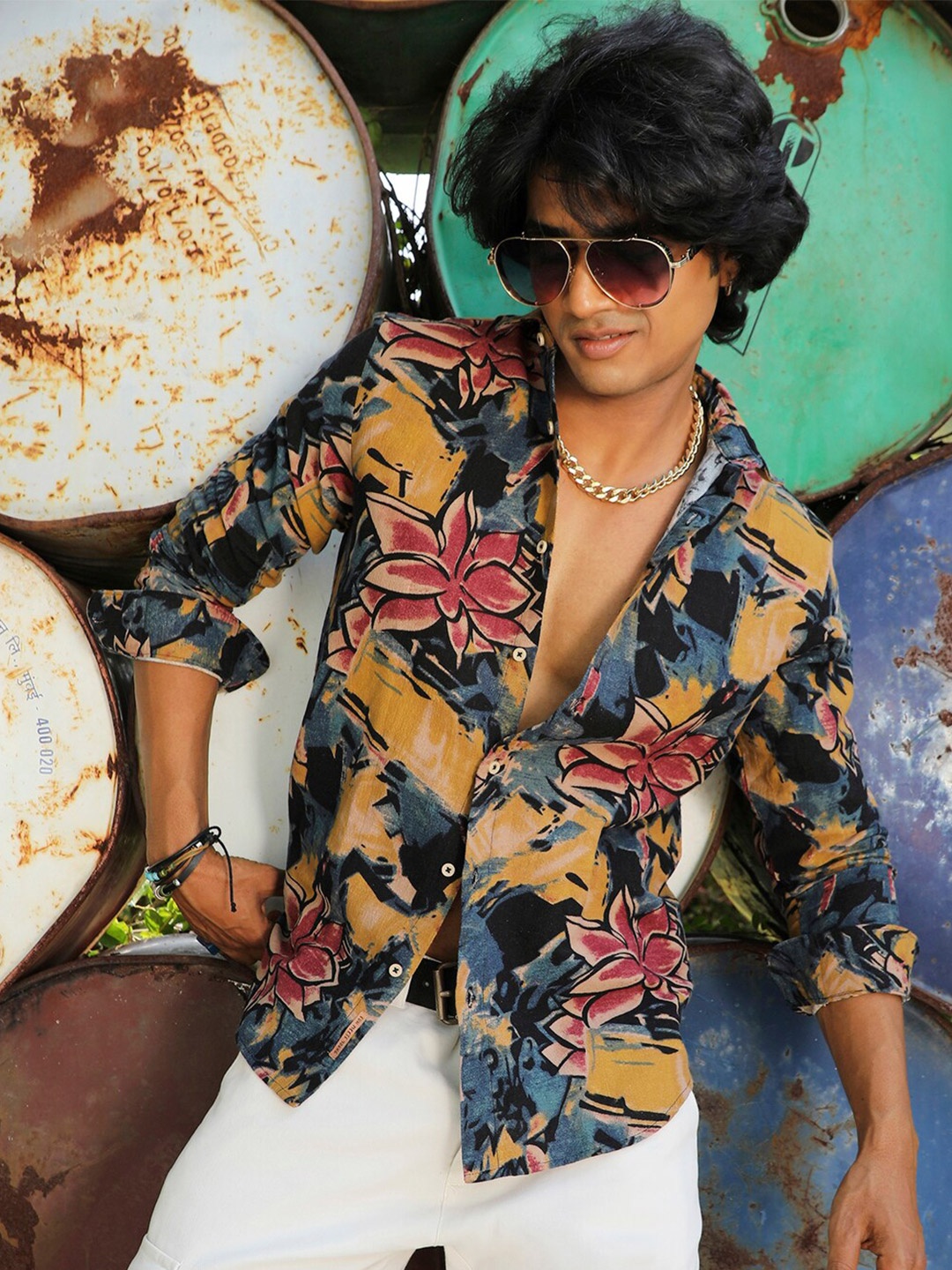 

Campus Sutra Classic Floral Printed Casual Shirt, Blue