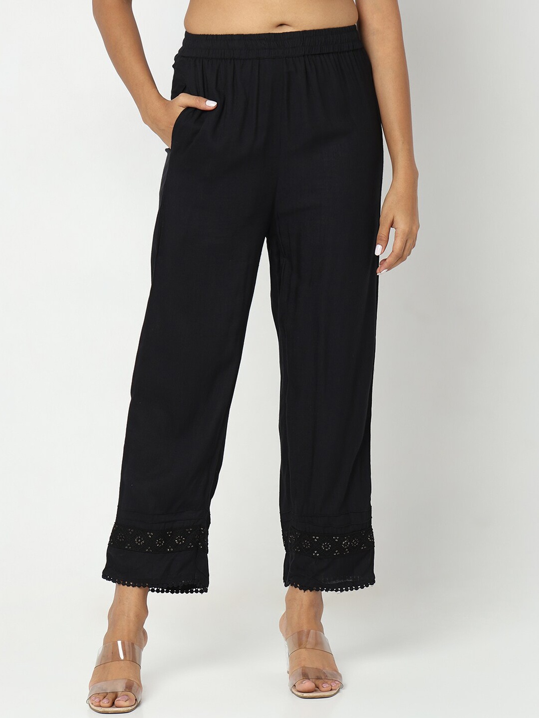 

Ethnicity Women Mid-Rise Ethnic Parallel Trousers, Black