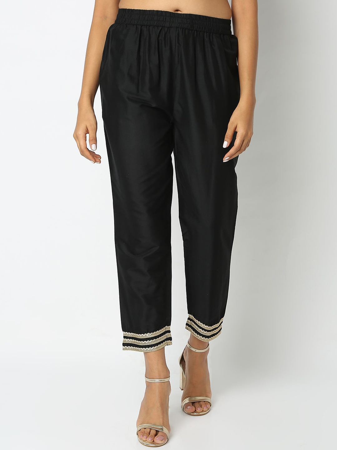 

Ethnicity Women Mid-Rise Cotton Ethnic Trousers, Black
