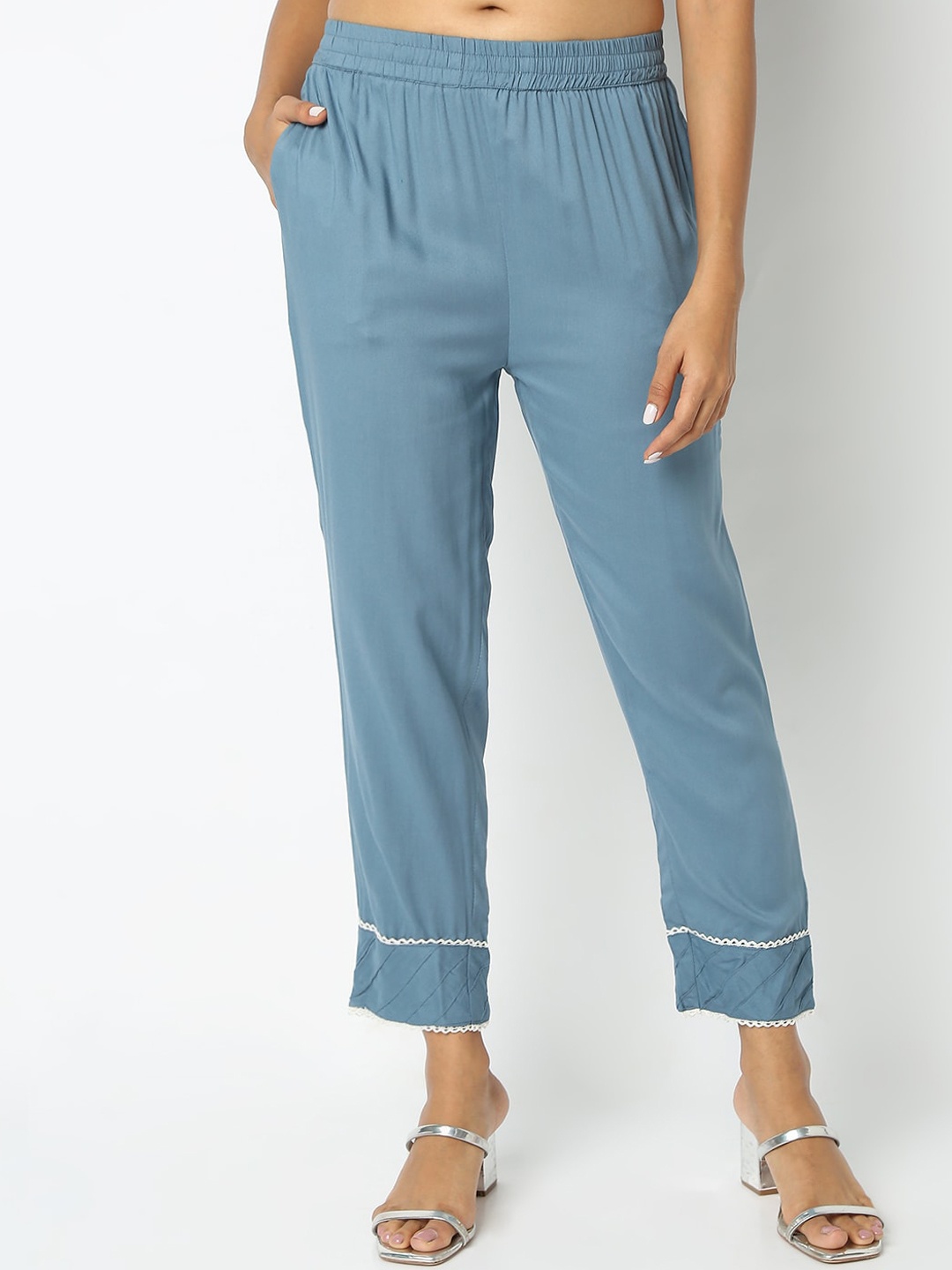 

Ethnicity Women Mid-Rise Cotton Ethnic Trousers, Blue