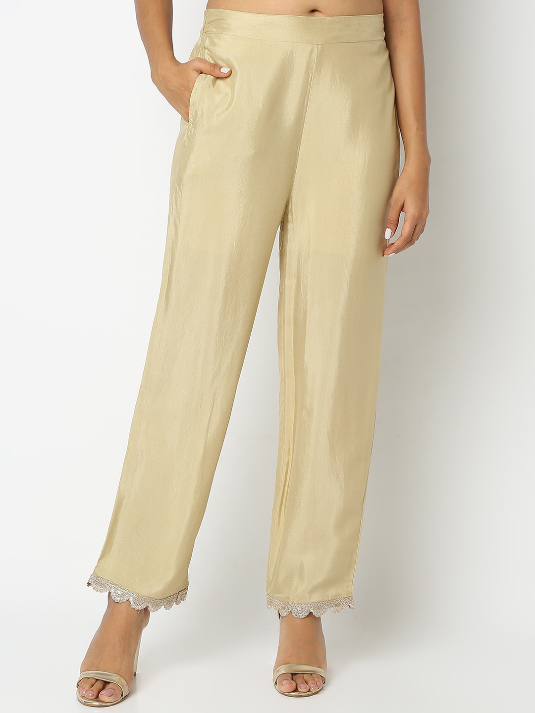 

Ethnicity Women Mid-Rise Ethnic Parallel Trousers, Gold