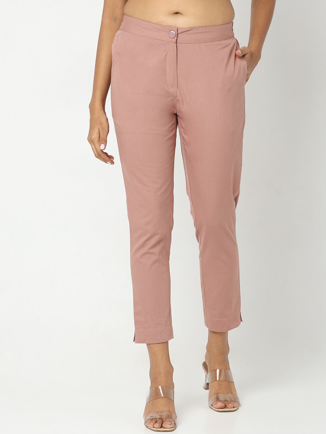 

Ethnicity Women Mid Rise Cotton Trousers, Pink