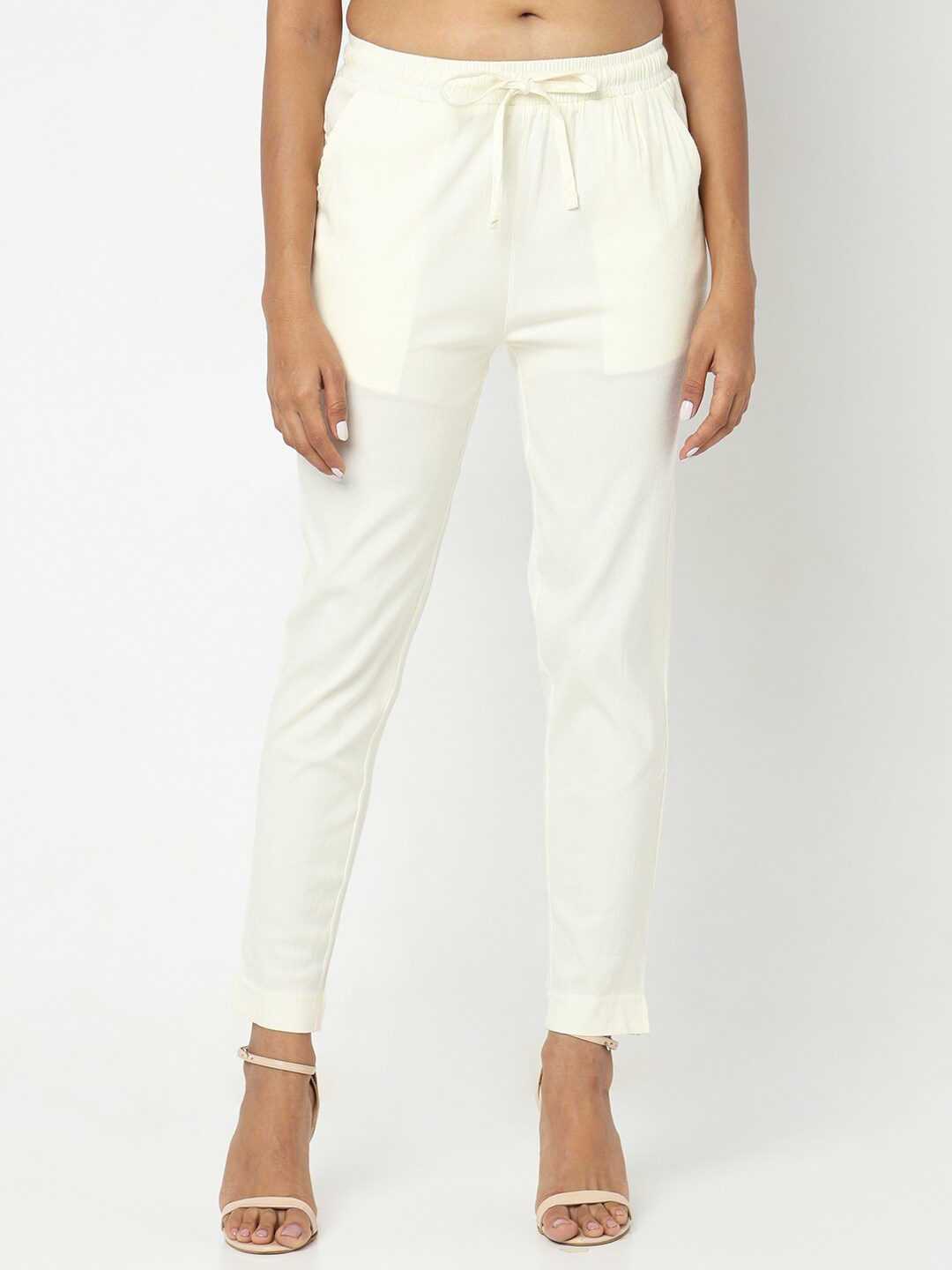 

Ethnicity Women Mid Rise Trousers, Off white