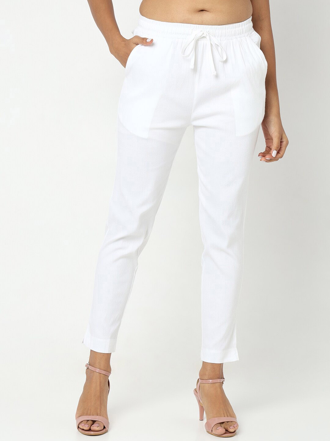 

Ethnicity Women Mid Rise Trousers, White