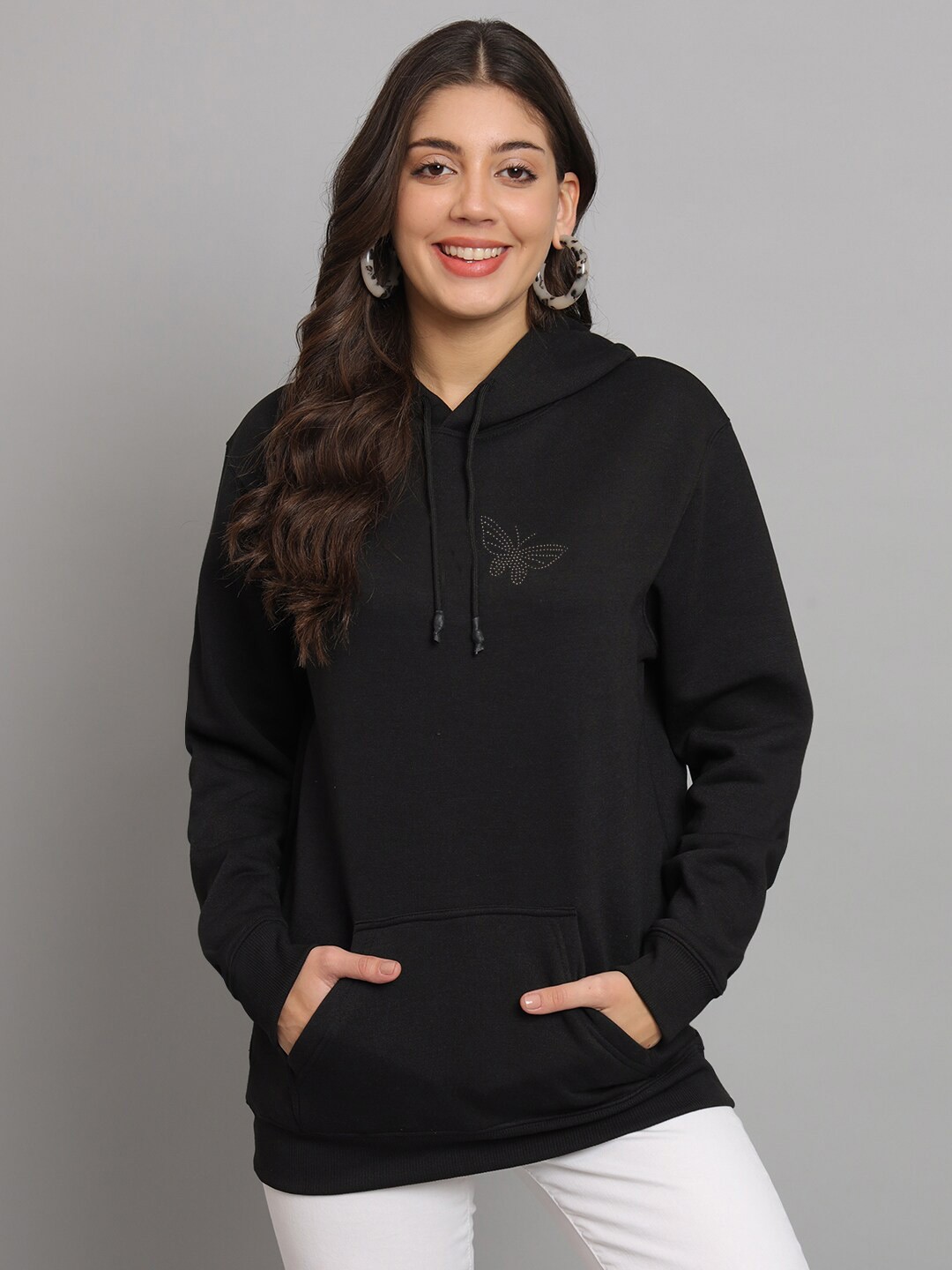 

urSense Hooded Oversized Fleece Sweatshirt, Black