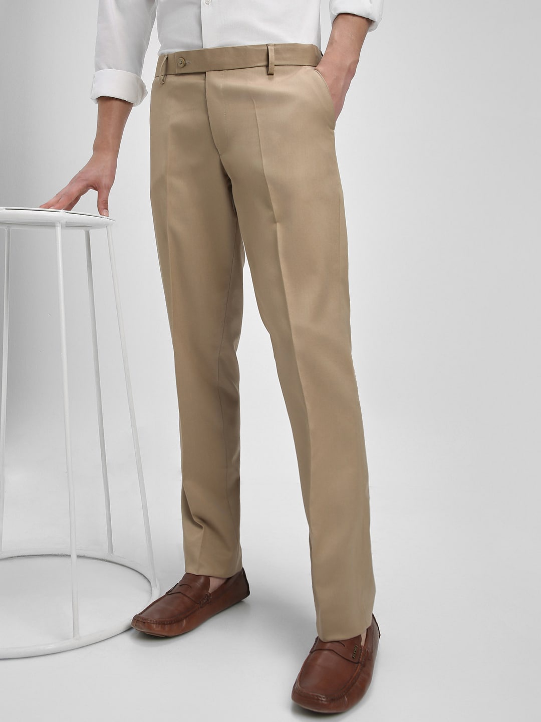 

Dennis Lingo Men Straight Fit Formal Trousers, Khaki