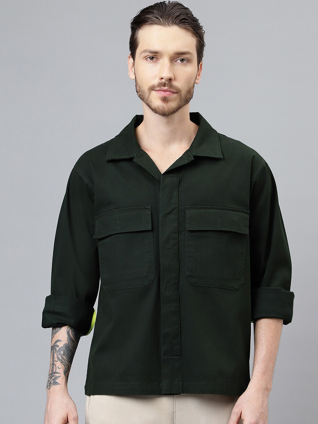 

Woods Spread Collar Cotton Shirt, Green