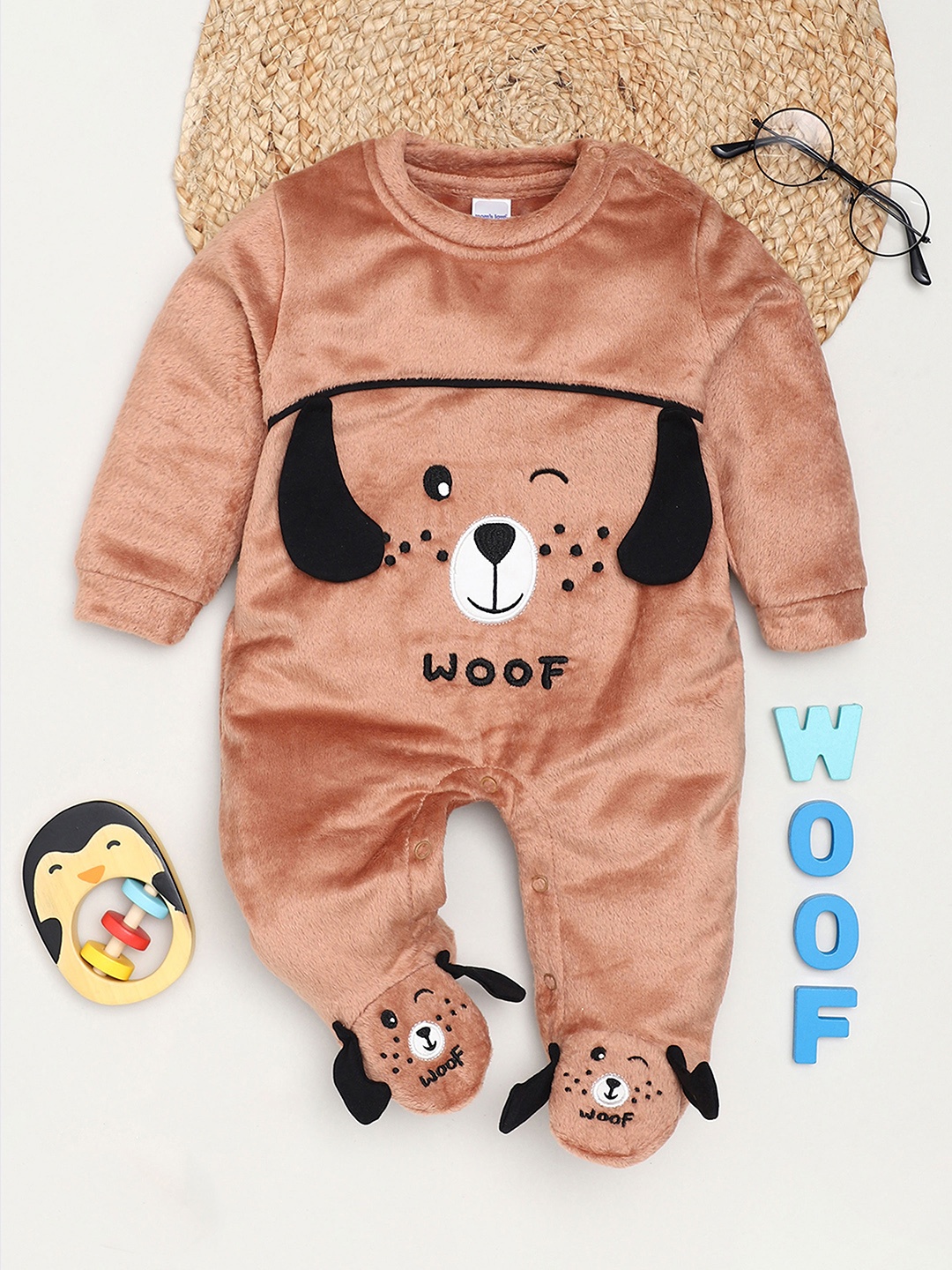 

Moms Love Infant Kids Embroidered long Sleeves Sleepsuit, Brown