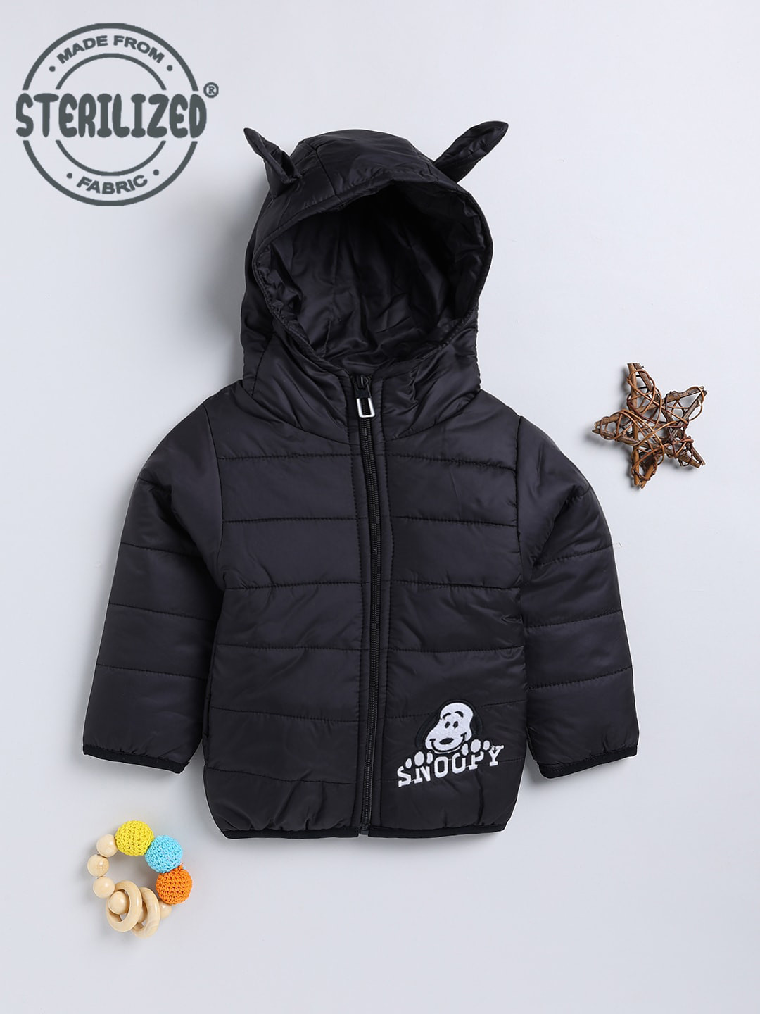 

Moms Love Boys Snoopy Printed Lightweight Hooded Padded Jacket, Black