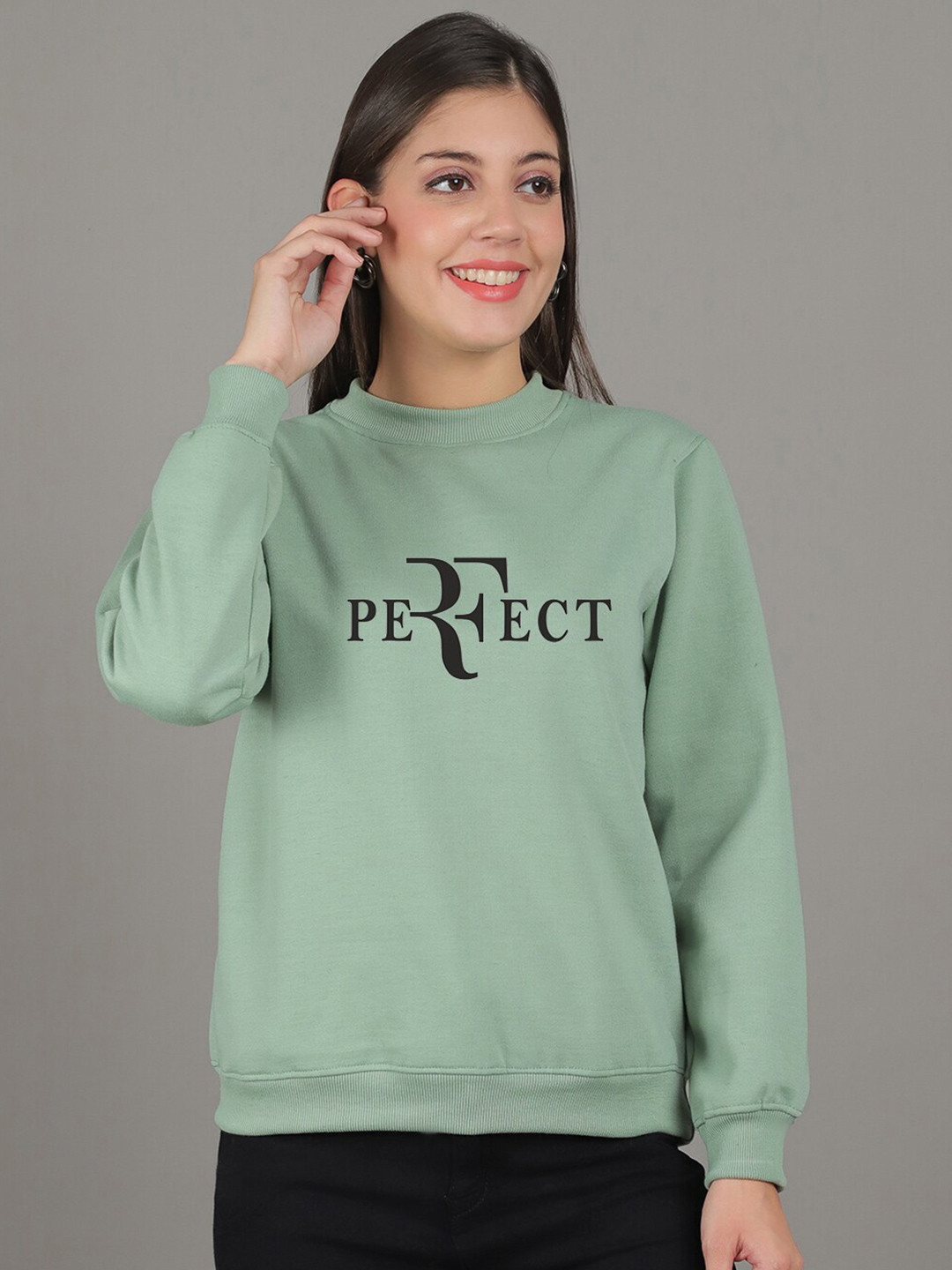 

GRACIT Typography Printed Fleece Sweatshirt, Grey