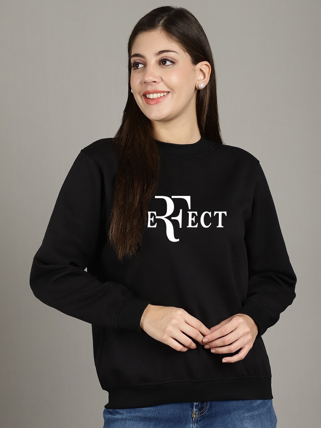 

GRACIT Typography Printed Fleece Pullover, Black